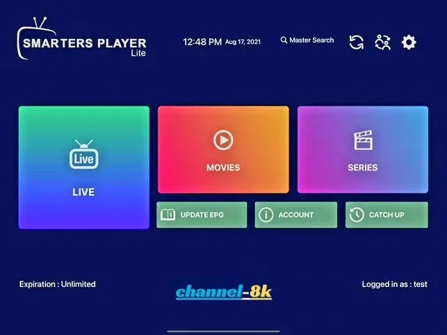 IPTV Smarters dashboard successfully loaded on Apple TV
