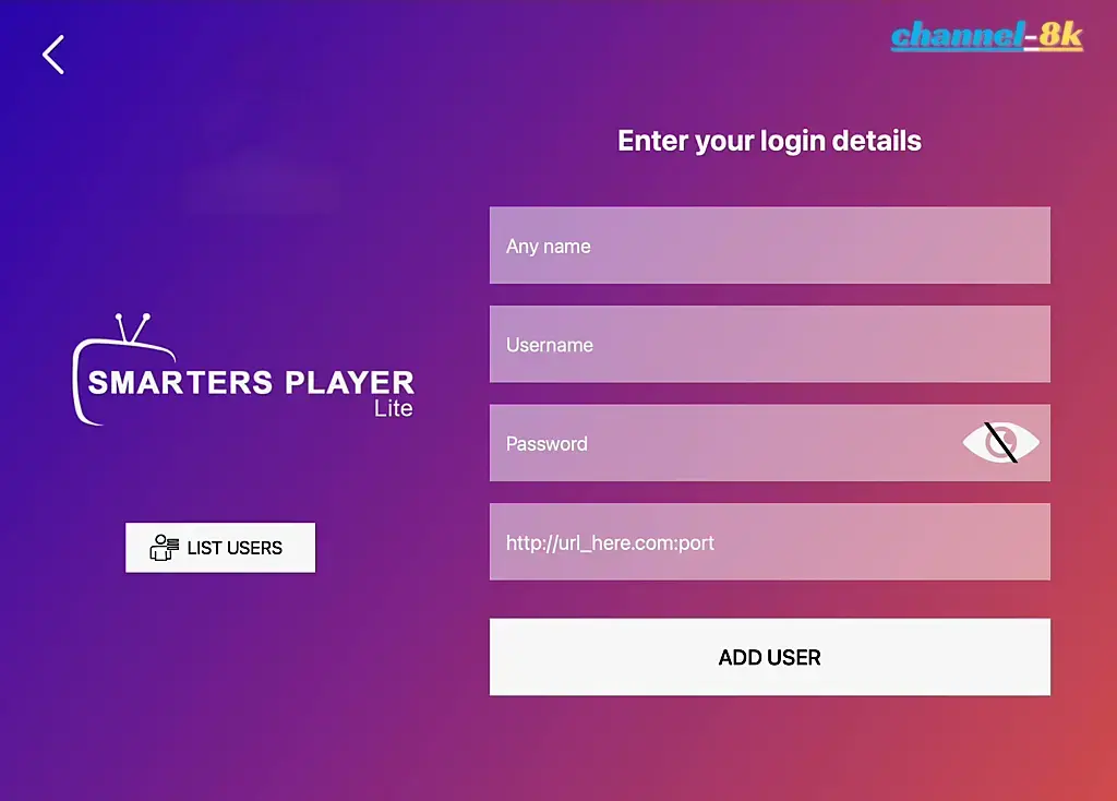 Entering IPTV credentials in Smarters Player Lite on Apple TV