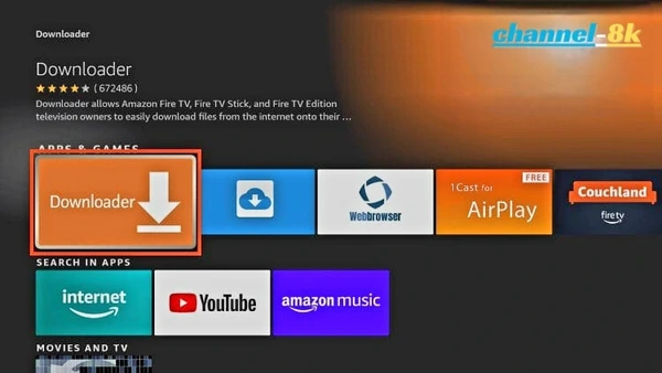 Downloader App Icon in Firestick Search Results