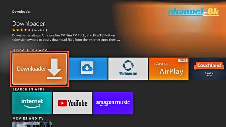 Downloader app on Firestick Home